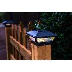 3.5 in. x 3.5 in. Outdoor Black Solar Integrated LED Plastic Post Cap Light with a 5.5 in. x 5.5 in. Adaptor (2-Pack) by Hampton Bay -Hampton Bay Sales black hampton bay deck post lights 2211 np3 77 1000