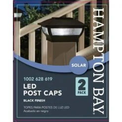 3.5 in. x 3.5 in. Outdoor Black Solar Integrated LED Plastic Post Cap Light with a 5.5 in. x 5.5 in. Adaptor (2-Pack) by Hampton Bay -Hampton Bay Sales black hampton bay deck post lights 2211 np3 fa 1000