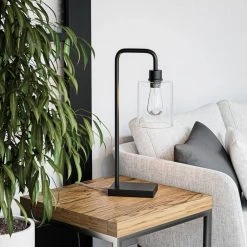 Andra 22.5 in. Black Desk Lamp with Seeded Glass Shade and USB Port by Hampton Bay -Hampton Bay Sales black hampton bay desk lamps hdp15143 1f 1000