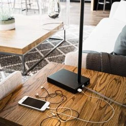 Andra 22.5 in. Black Desk Lamp with Seeded Glass Shade and USB Port by Hampton Bay -Hampton Bay Sales black hampton bay desk lamps hdp15143 4f 1000