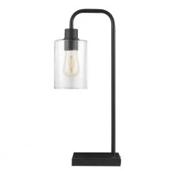 Andra 22.5 in. Black Desk Lamp with Seeded Glass Shade and USB Port by Hampton Bay