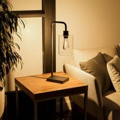 Andra 22.5 in. Black Desk Lamp with Seeded Glass Shade and USB Port by Hampton Bay -Hampton Bay Sales black hampton bay desk lamps hdp15143 76 1000