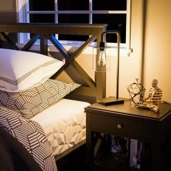 Andra 22.5 in. Black Desk Lamp with Seeded Glass Shade and USB Port by Hampton Bay -Hampton Bay Sales black hampton bay desk lamps hdp15143 fa 1000