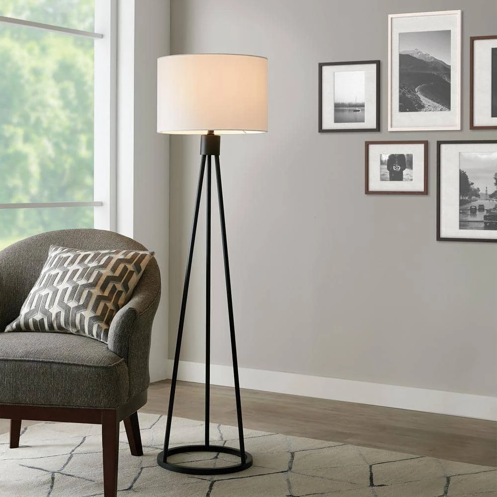 Higgins 56.25 in. Black Tripod Floor Lamp with Round Base by Hampton Bay 2 Higgins 56.25 in. Black Tripod Floor Lamp with Round Base by Hampton Bay - Image 2
