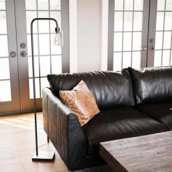 Andra 61 in. Black Floor Lamp with Seeded Glass Shade by Hampton Bay -Hampton Bay Sales black hampton bay floor lamps hdp15136 1f 1000