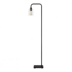 Andra 61 in. Black Floor Lamp with Seeded Glass Shade by Hampton Bay