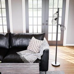 Torrance 65 in. Black Floor Lamp with Open Wire Frame Shade by Hampton Bay -Hampton Bay Sales black hampton bay floor lamps hdp15141 44 1000