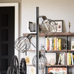 Torrance 65 in. Black Floor Lamp with Open Wire Frame Shade by Hampton Bay -Hampton Bay Sales black hampton bay floor lamps hdp15141 fa 1000