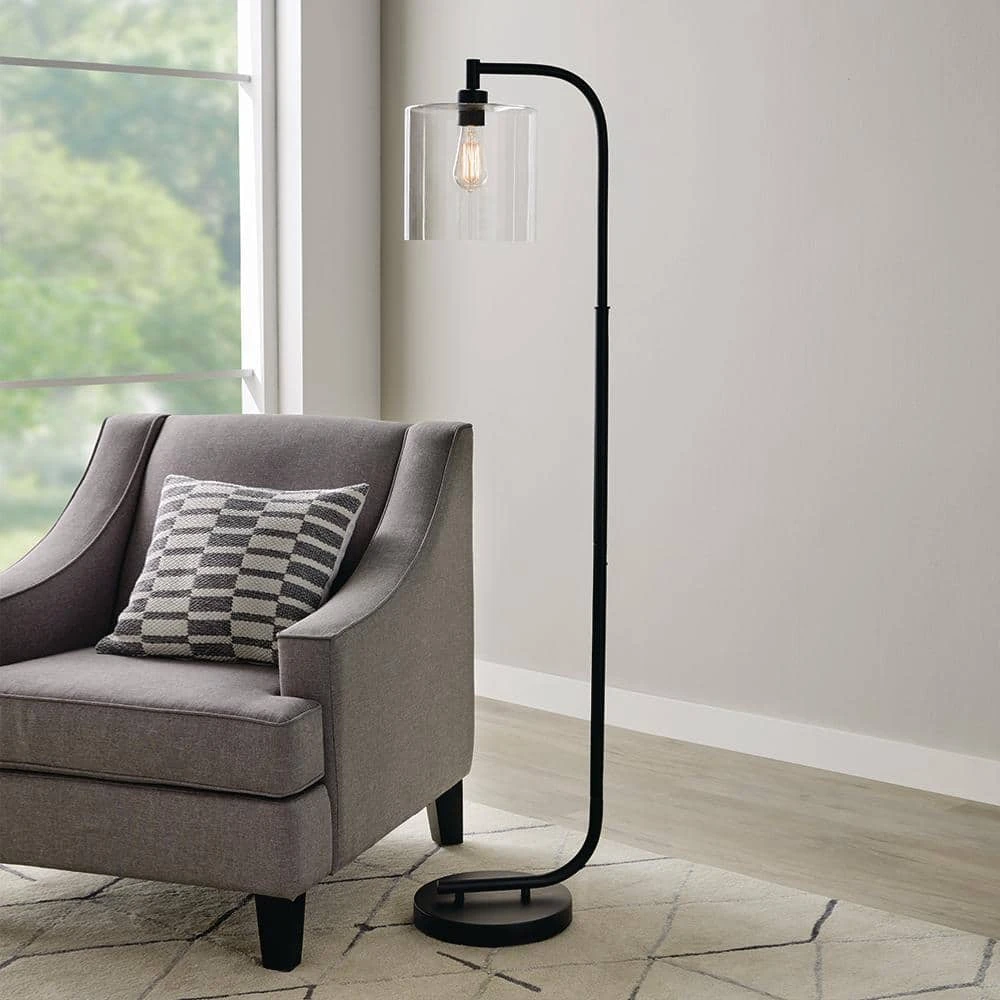 Cline 62 .5 in. Black Clear Glass Shaded Floor Lamp - Title 20 by Hampton Bay 2 Cline 62 .5 in. Black Clear Glass Shaded Floor Lamp - Title 20 by Hampton Bay - Image 2