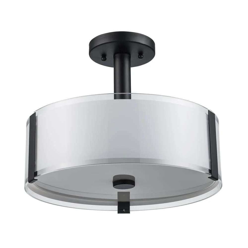 Bourland 14 in. 3-Light Black Semi-Flush Mount by Hampton Bay 1 Bourland 14 in. 3-Light Black Semi-Flush Mount by Hampton Bay