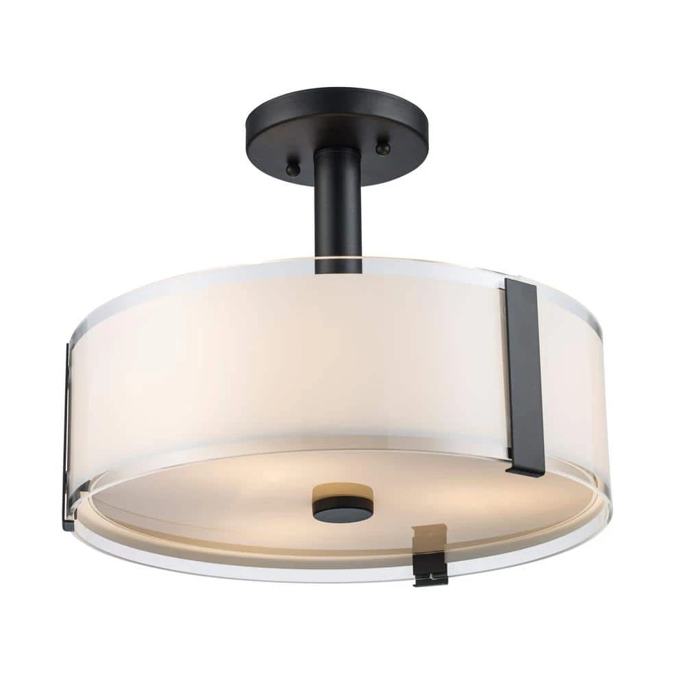 Bourland 14 in. 3-Light Black Semi-Flush Mount by Hampton Bay 4 Bourland 14 in. 3-Light Black Semi-Flush Mount by Hampton Bay - Image 4
