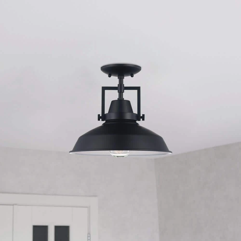 Wilhelm 12 in. 1-Light Black Farmhouse Semi-Flush Mount Kitchen Ceiling Light Fixture by Hampton Bay 6 Wilhelm 12 in. 1-Light Black Farmhouse Semi-Flush Mount Kitchen Ceiling Light Fixture by Hampton Bay - Image 6