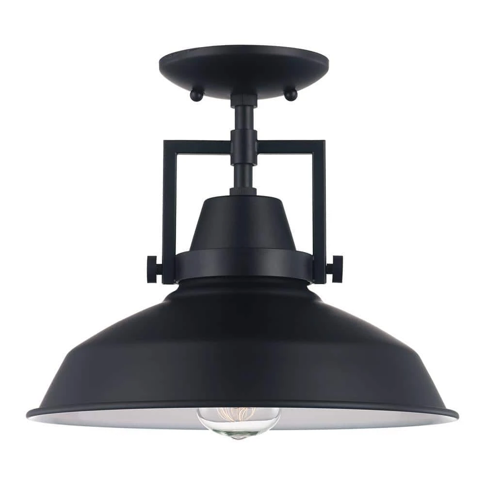 Wilhelm 12 in. 1-Light Black Farmhouse Semi-Flush Mount Kitchen Ceiling Light Fixture by Hampton Bay 1 Wilhelm 12 in. 1-Light Black Farmhouse Semi-Flush Mount Kitchen Ceiling Light Fixture by Hampton Bay