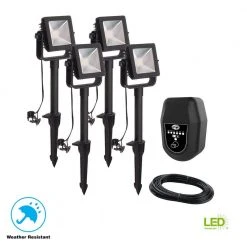 Low Voltage Black Outdoor Integrated LED Landscape Flood Light (4-Pack) by Hampton Bay