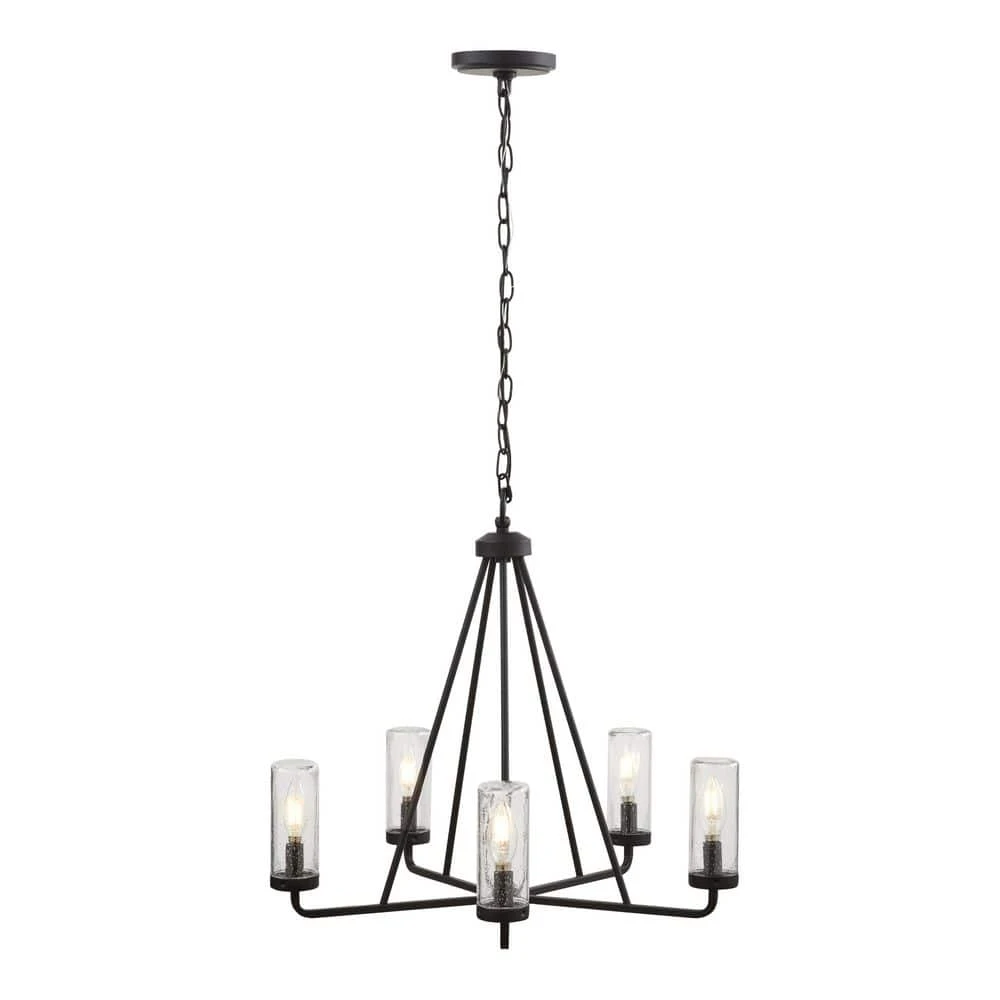 Bainbridge 24 in. 5-Light Black Outdoor Urban Industrial Chandelier with Clear Glass Shades by Hampton Bay 3 Bainbridge 24 in. 5-Light Black Outdoor Urban Industrial Chandelier with Clear Glass Shades by Hampton Bay - Image 3