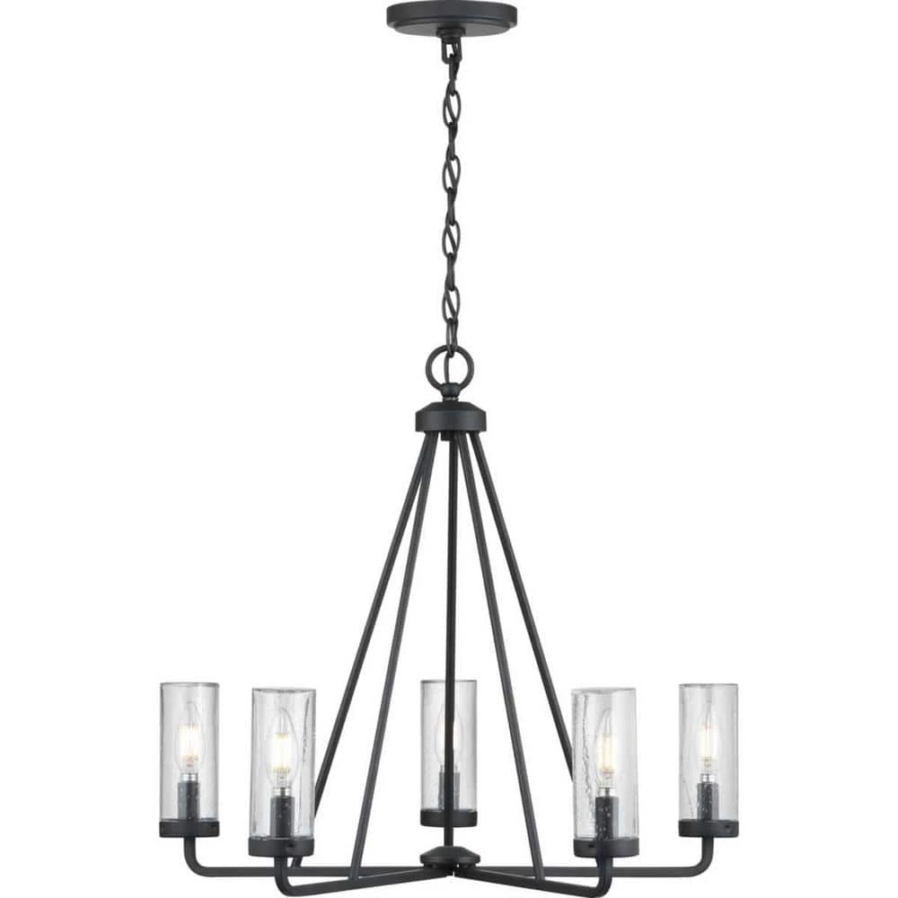 Bainbridge 24 in. 5-Light Black Outdoor Urban Industrial Chandelier with Clear Glass Shades by Hampton Bay 7 Bainbridge 24 in. 5-Light Black Outdoor Urban Industrial Chandelier with Clear Glass Shades by Hampton Bay - Image 7