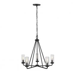 Bainbridge 24 in. 5-Light Black Outdoor Urban Industrial Chandelier with Clear Glass Shades by Hampton Bay