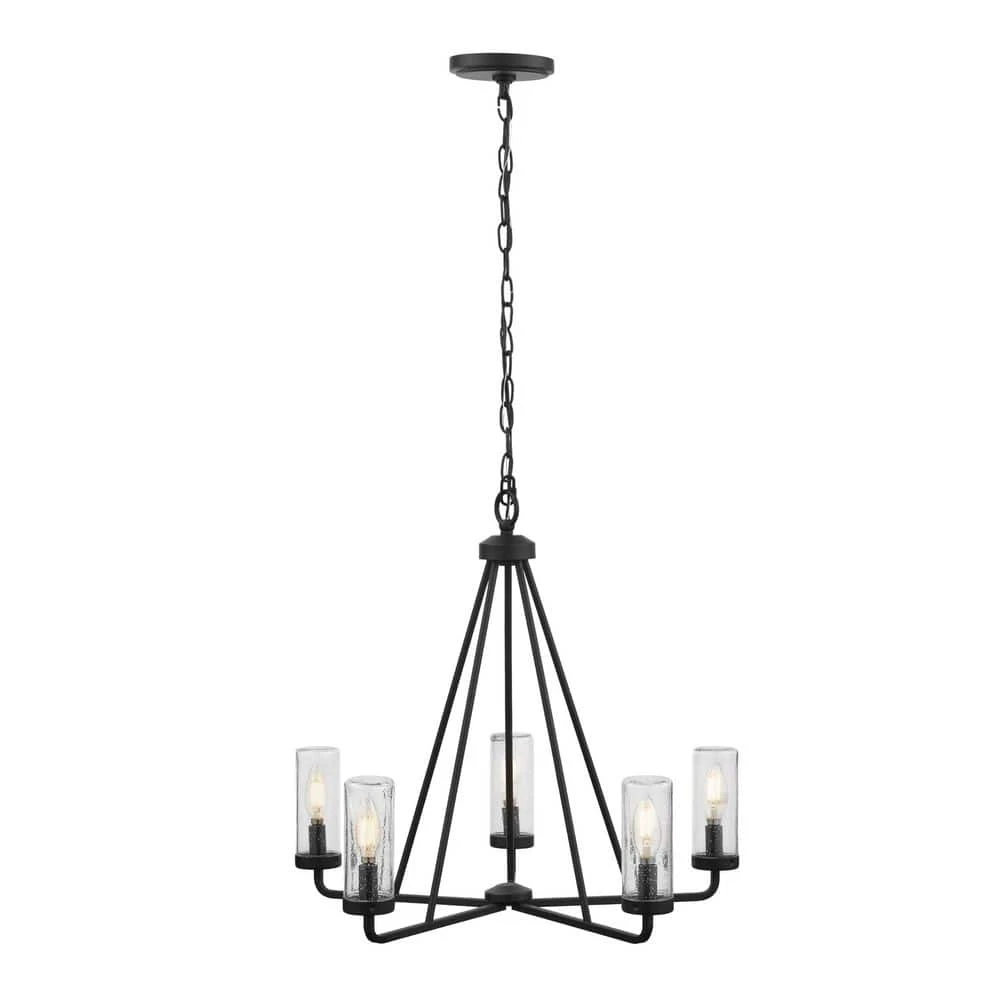 Bainbridge 24 in. 5-Light Black Outdoor Urban Industrial Chandelier with Clear Glass Shades by Hampton Bay 1 Bainbridge 24 in. 5-Light Black Outdoor Urban Industrial Chandelier with Clear Glass Shades by Hampton Bay