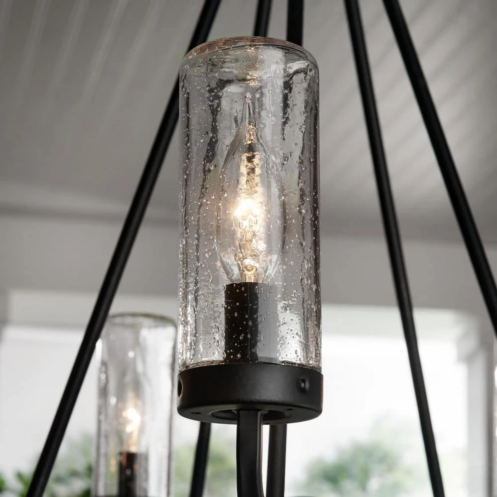 Bainbridge 24 in. 5-Light Black Outdoor Urban Industrial Chandelier with Clear Glass Shades by Hampton Bay 5 Bainbridge 24 in. 5-Light Black Outdoor Urban Industrial Chandelier with Clear Glass Shades by Hampton Bay - Image 5