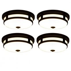 Greenhaven 11 in. 1-Light Matte Black Motion Sensor LED Outdoor Flush Mount Ceiling Light Color Selectable (4-Pack) by Hampton Bay