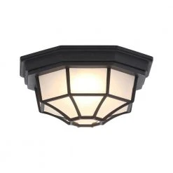 10.5 in. Black LED Outdoor Ceiling Flush Mount with Frosted Glass Shade by Hampton Bay