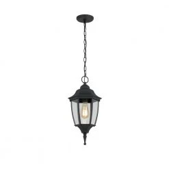 Kinglet 9-5/8 in. W 1-Light Black Outdoor Hanging Pendant with Clear Glass by Hampton Bay