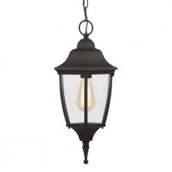 Kinglet 9-5/8 in. W 1-Light Black Outdoor Hanging Pendant with Clear Glass by Hampton Bay -Hampton Bay Sales black hampton bay outdoor pendant lights kve1701al 01 bk 66 1000