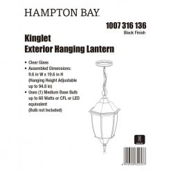 Kinglet 9-5/8 in. W 1-Light Black Outdoor Hanging Pendant with Clear Glass by Hampton Bay -Hampton Bay Sales black hampton bay outdoor pendant lights kve1701al 01 bk 76 1000