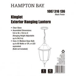 Kinglet 9-5/8 in. W 1-Light Black Outdoor Hanging Pendant with Clear Glass by Hampton Bay -Hampton Bay Sales black hampton bay outdoor pendant lights kve1701al 01 bk fa 1000