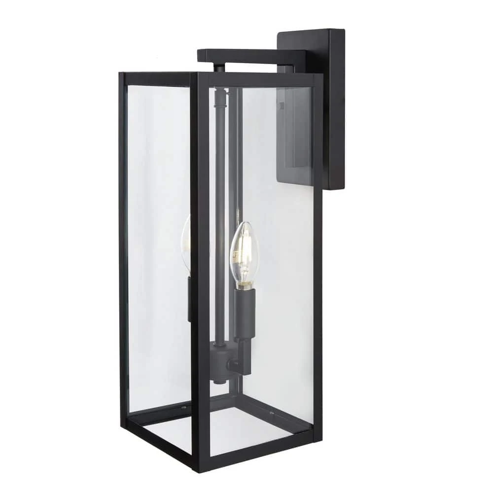 Hurley Modern 2-Light Hardwired Large Outdoor Wall Lantern Sconce Matte Black by Hampton Bay 1 Hurley Modern 2-Light Hardwired Large Outdoor Wall Lantern Sconce Matte Black by Hampton Bay