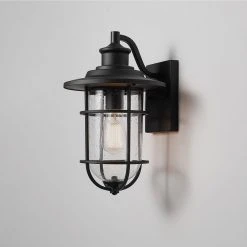 Turner 1-Light Hardwired Large Outdoor Wall Lantern Sconce Matte Black by Hampton Bay -Hampton Bay Sales black hampton bay outdoor sconces 44882 76 1000