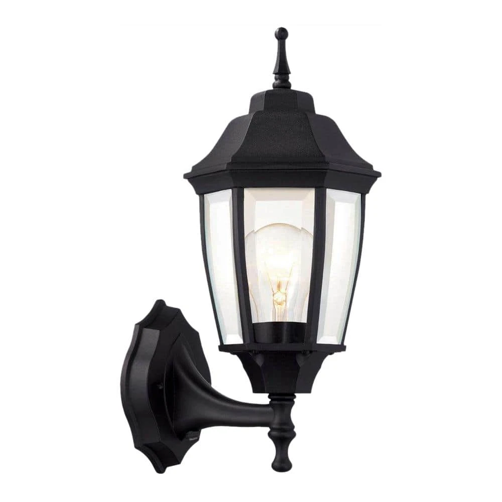 14.5 in. Black Dusk to Dawn Decorative Outdoor Wall Lantern by Hampton Bay 1 14.5 in. Black Dusk to Dawn Decorative Outdoor Wall Lantern by Hampton Bay