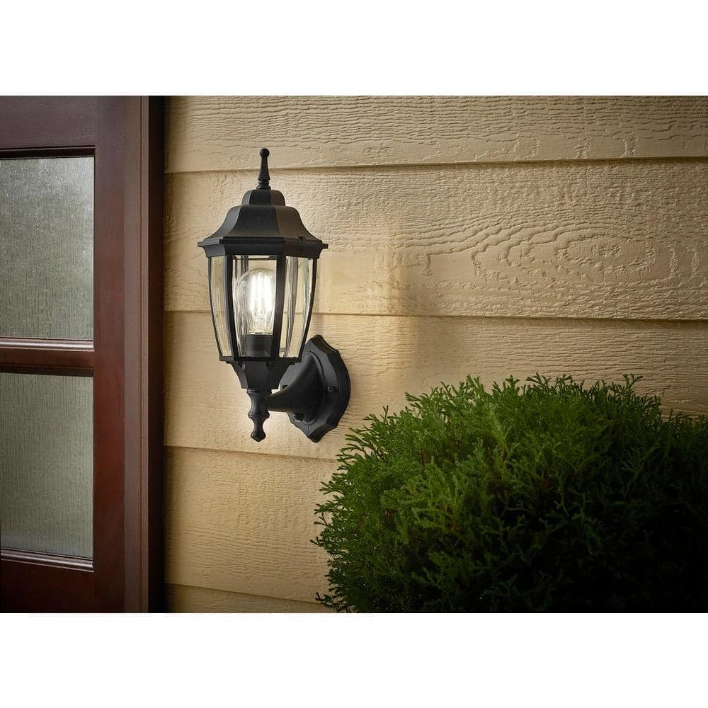 14.5 in. Black Dusk to Dawn Decorative Outdoor Wall Lantern by Hampton Bay 8 14.5 in. Black Dusk to Dawn Decorative Outdoor Wall Lantern by Hampton Bay - Image 8