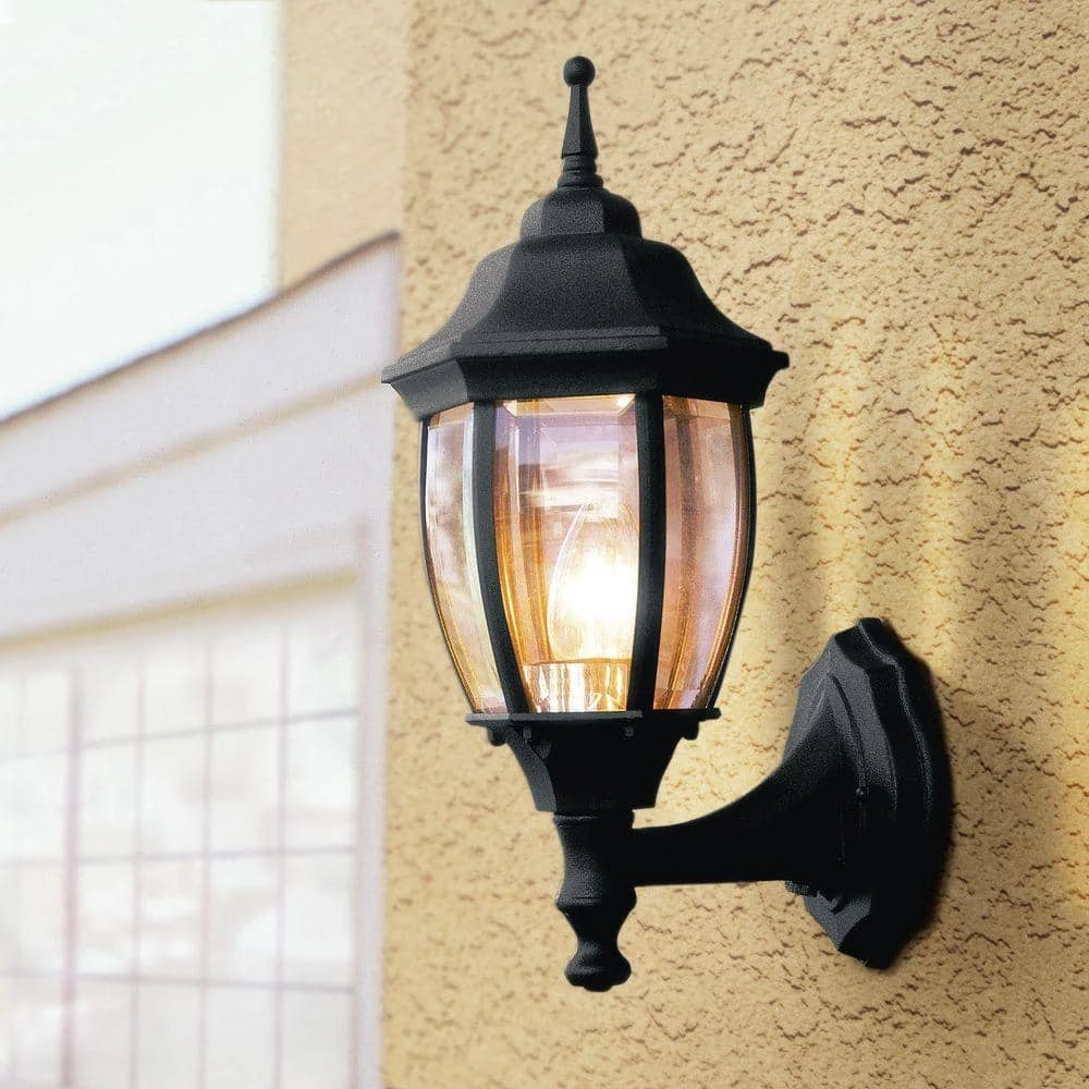 14.5 in. Black Dusk to Dawn Decorative Outdoor Wall Lantern by Hampton Bay 2 14.5 in. Black Dusk to Dawn Decorative Outdoor Wall Lantern by Hampton Bay - Image 2