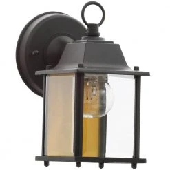 8.5 in. Black Decorative Outdoor Coach Wall Lantern with Clear Glass Shade by Hampton Bay -Hampton Bay Sales black hampton bay outdoor sconces g14806 bk 1f 1000