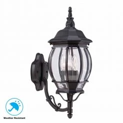 20.25 in. Black 3-Light Outdoor Wall Lamp with Clear Beveled Glass Shade by Hampton Bay -Hampton Bay Sales black hampton bay outdoor sconces hb7028 05 40 1000