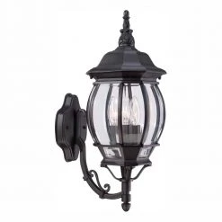 20.25 in. Black 3-Light Outdoor Wall Lamp with Clear Beveled Glass Shade by Hampton Bay