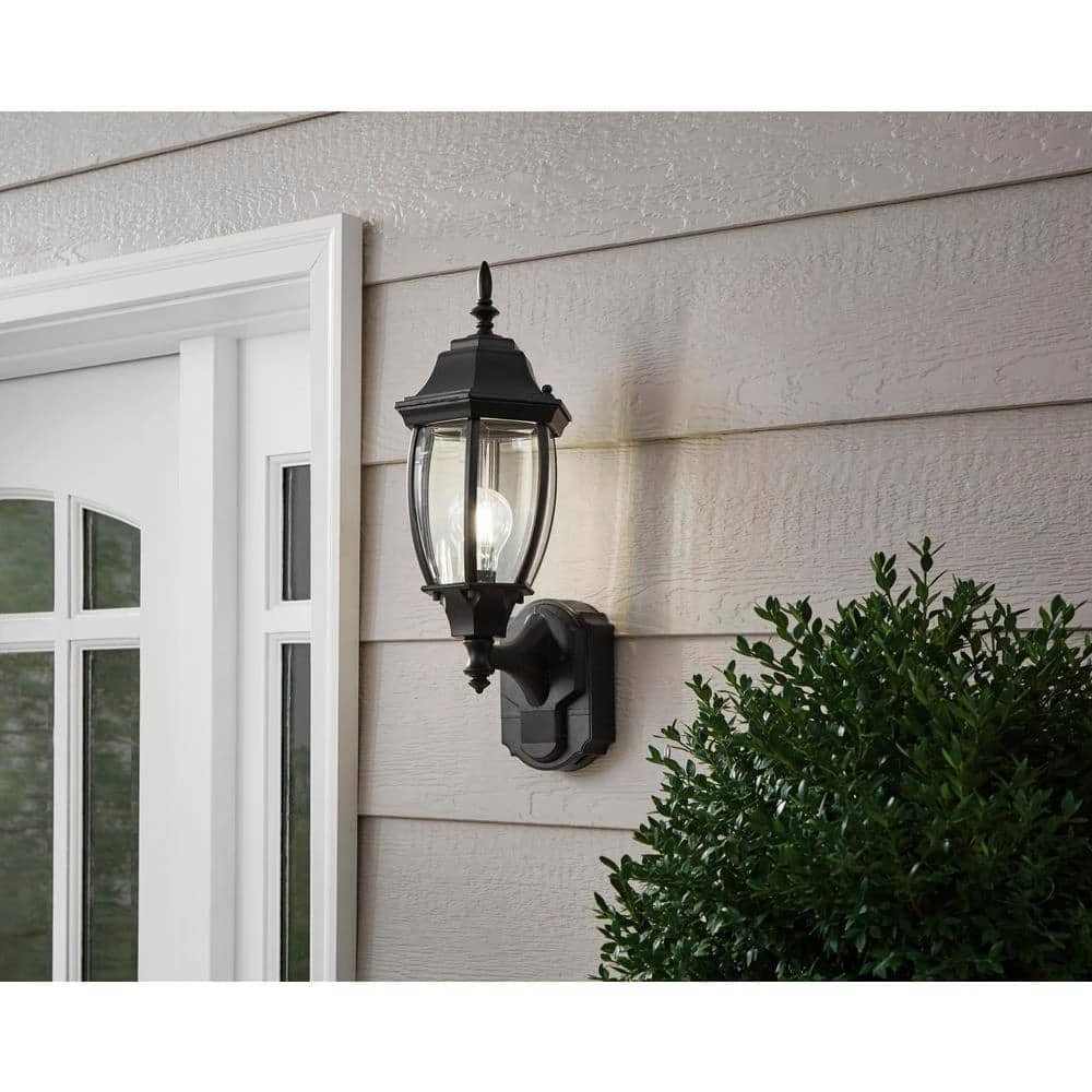 Alexandria 180° Black Motion-Sensing Outdoor Decorative Wall Lantern Sconce by Hampton Bay 2 Alexandria 180° Black Motion-Sensing Outdoor Decorative Wall Lantern Sconce by Hampton Bay - Image 2