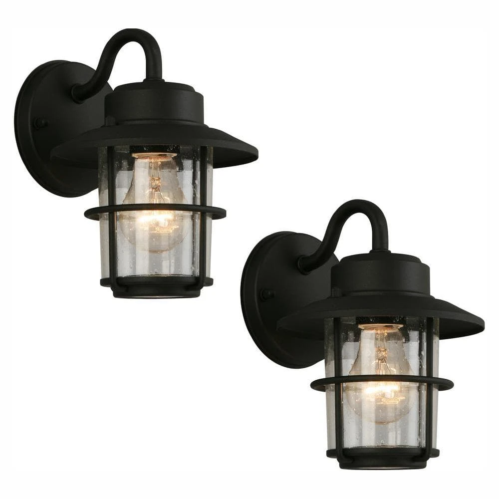 1-Light Black Outdoor Wall Lantern Sconce (2-Pack) by Hampton Bay 1 1-Light Black Outdoor Wall Lantern Sconce (2-Pack) by Hampton Bay