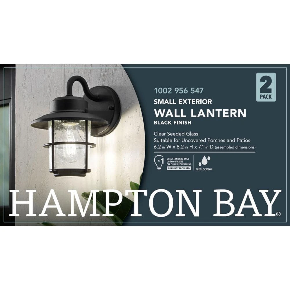1-Light Black Outdoor Wall Lantern Sconce (2-Pack) by Hampton Bay 8 1-Light Black Outdoor Wall Lantern Sconce (2-Pack) by Hampton Bay - Image 8