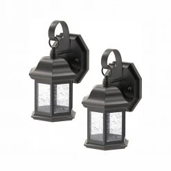1-Light Black Outdoor Wall Lantern Sconce with Seeded Glass (2-Pack) by Hampton Bay