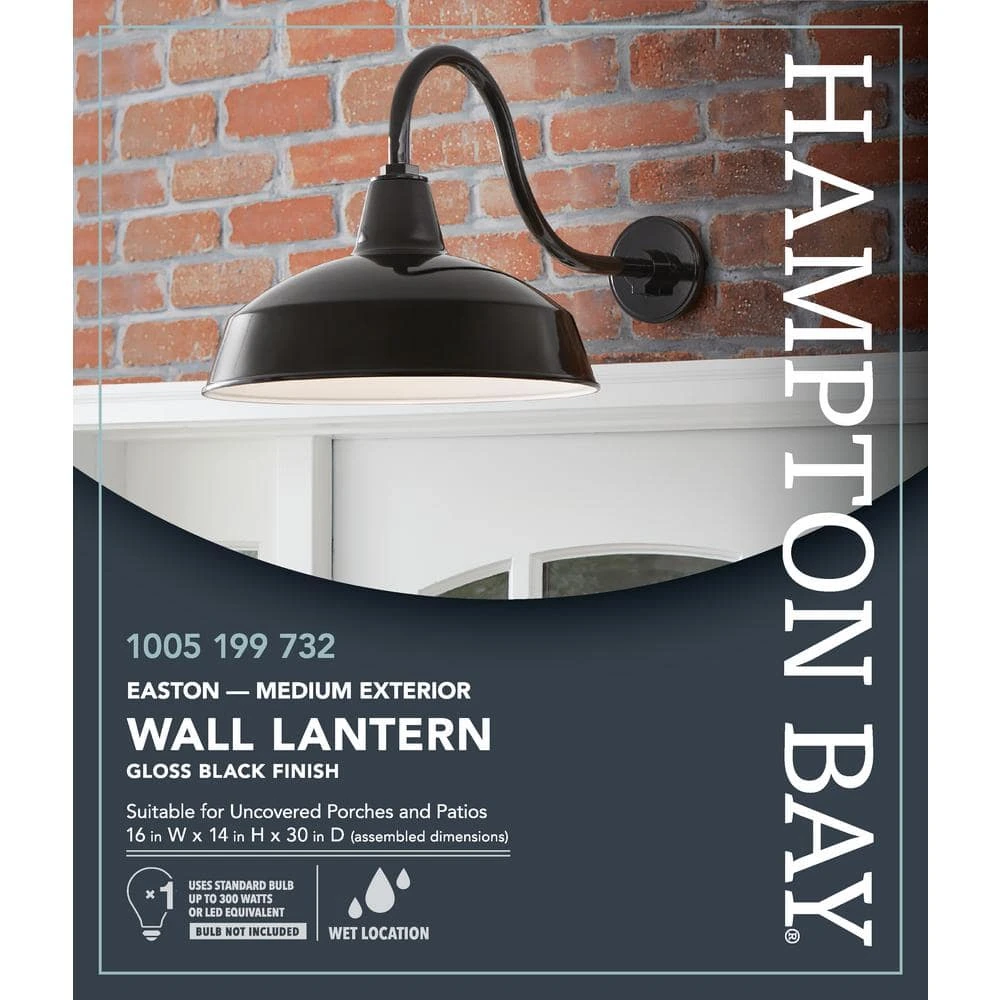 1-Light Black Outdoor Barn Wall Lantern Sconce by Hampton Bay 4 1-Light Black Outdoor Barn Wall Lantern Sconce by Hampton Bay - Image 4