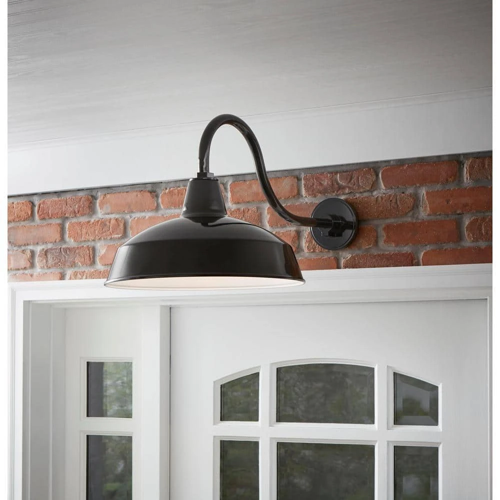 1-Light Black Outdoor Barn Wall Lantern Sconce by Hampton Bay 2 1-Light Black Outdoor Barn Wall Lantern Sconce by Hampton Bay - Image 2