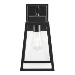 Corbin Modern 1-Light Black Hardwired Outdoor Tapered Wall Lantern Sconce with Clear Glass by Hampton Bay -Hampton Bay Sales black hampton bay outdoor sconces w2205 21 40 1000