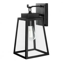 Corbin Modern 1-Light Black Hardwired Outdoor Tapered Wall Lantern Sconce with Clear Glass by Hampton Bay