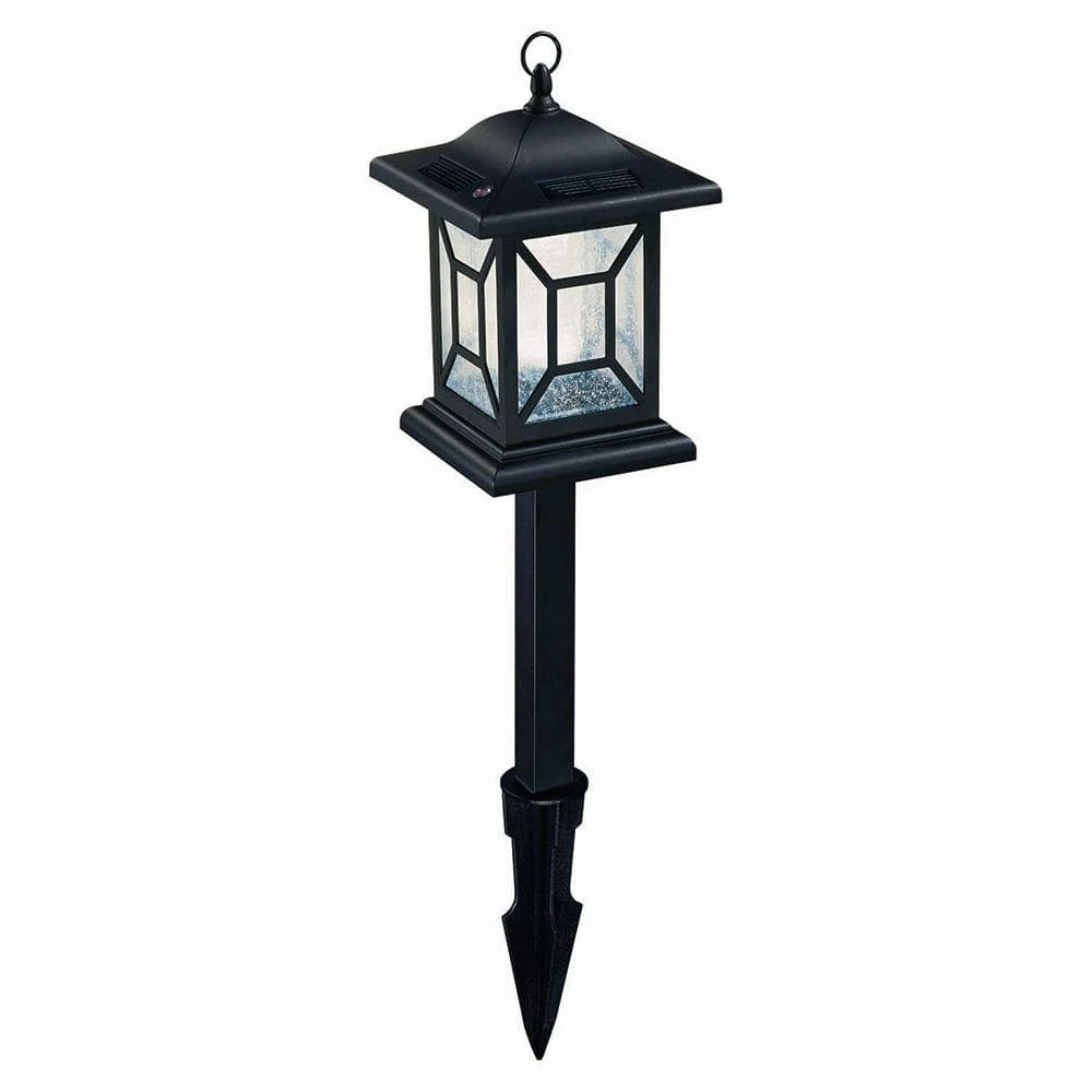 Solar 9.7 Lumens Black Outdoor Integrated LED Diamond Shepard Hook Lantern Landscape Path Light (2-Pack) by Hampton Bay 5 Solar 9.7 Lumens Black Outdoor Integrated LED Diamond Shepard Hook Lantern Landscape Path Light (2-Pack) by Hampton Bay - Image 5
