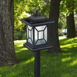 Solar 9.7 Lumens Black Outdoor Integrated LED Diamond Shepard Hook Lantern Landscape Path Light (2-Pack) by Hampton Bay 18 Solar 9.7 Lumens Black Outdoor Integrated LED Diamond Shepard Hook Lantern Landscape Path Light (2-Pack) by Hampton Bay -Hampton Bay Sales black hampton bay path lights 27929 4f 1000
