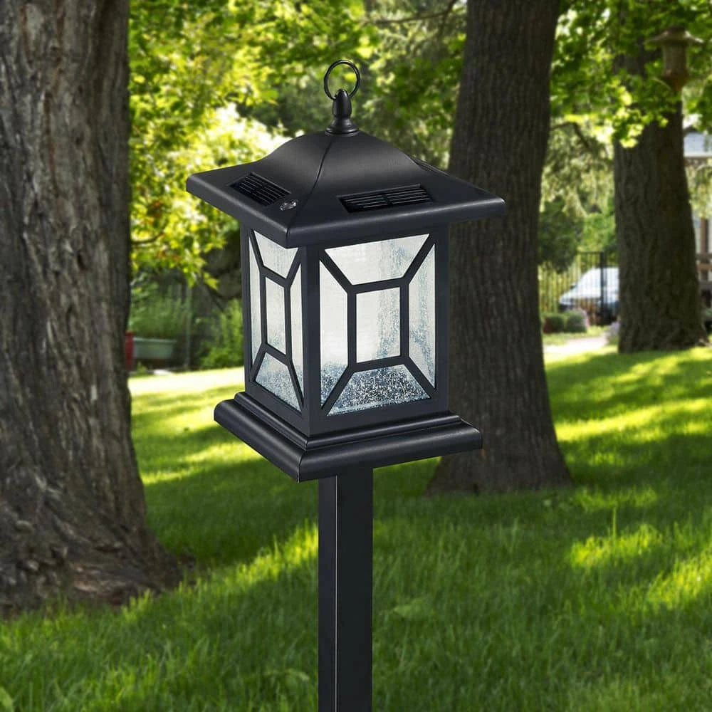 Solar 9.7 Lumens Black Outdoor Integrated LED Diamond Shepard Hook Lantern Landscape Path Light (2-Pack) by Hampton Bay 9 Solar 9.7 Lumens Black Outdoor Integrated LED Diamond Shepard Hook Lantern Landscape Path Light (2-Pack) by Hampton Bay - Image 9