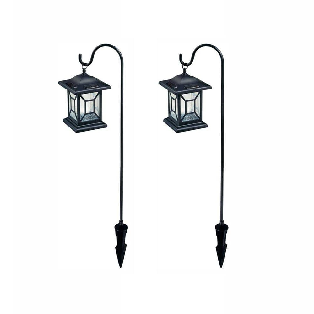 Solar 9.7 Lumens Black Outdoor Integrated LED Diamond Shepard Hook Lantern Landscape Path Light (2-Pack) by Hampton Bay 1 Solar 9.7 Lumens Black Outdoor Integrated LED Diamond Shepard Hook Lantern Landscape Path Light (2-Pack) by Hampton Bay