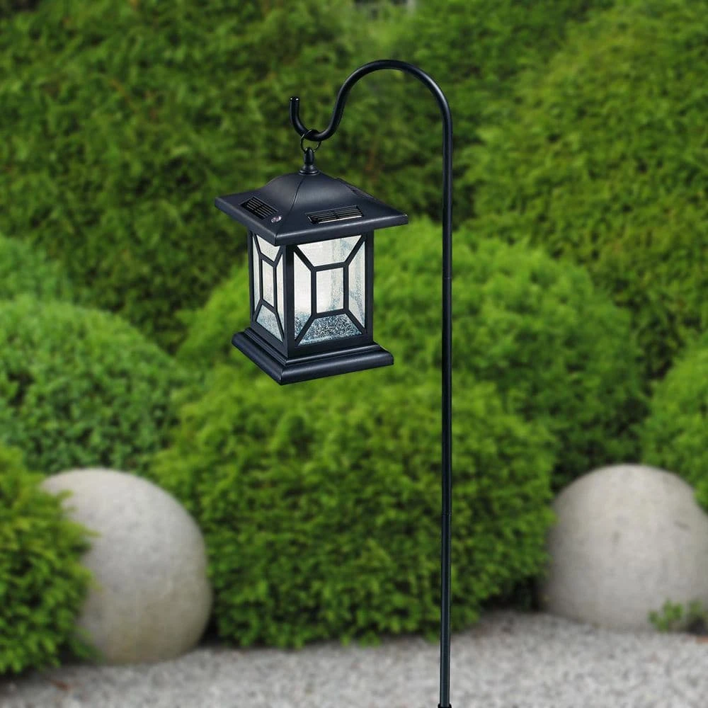 Solar 9.7 Lumens Black Outdoor Integrated LED Diamond Shepard Hook Lantern Landscape Path Light (2-Pack) by Hampton Bay 2 Solar 9.7 Lumens Black Outdoor Integrated LED Diamond Shepard Hook Lantern Landscape Path Light (2-Pack) by Hampton Bay - Image 2